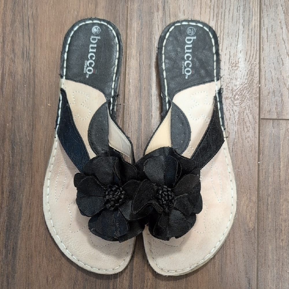 Bucco Black Flower Women's Summer Sandals